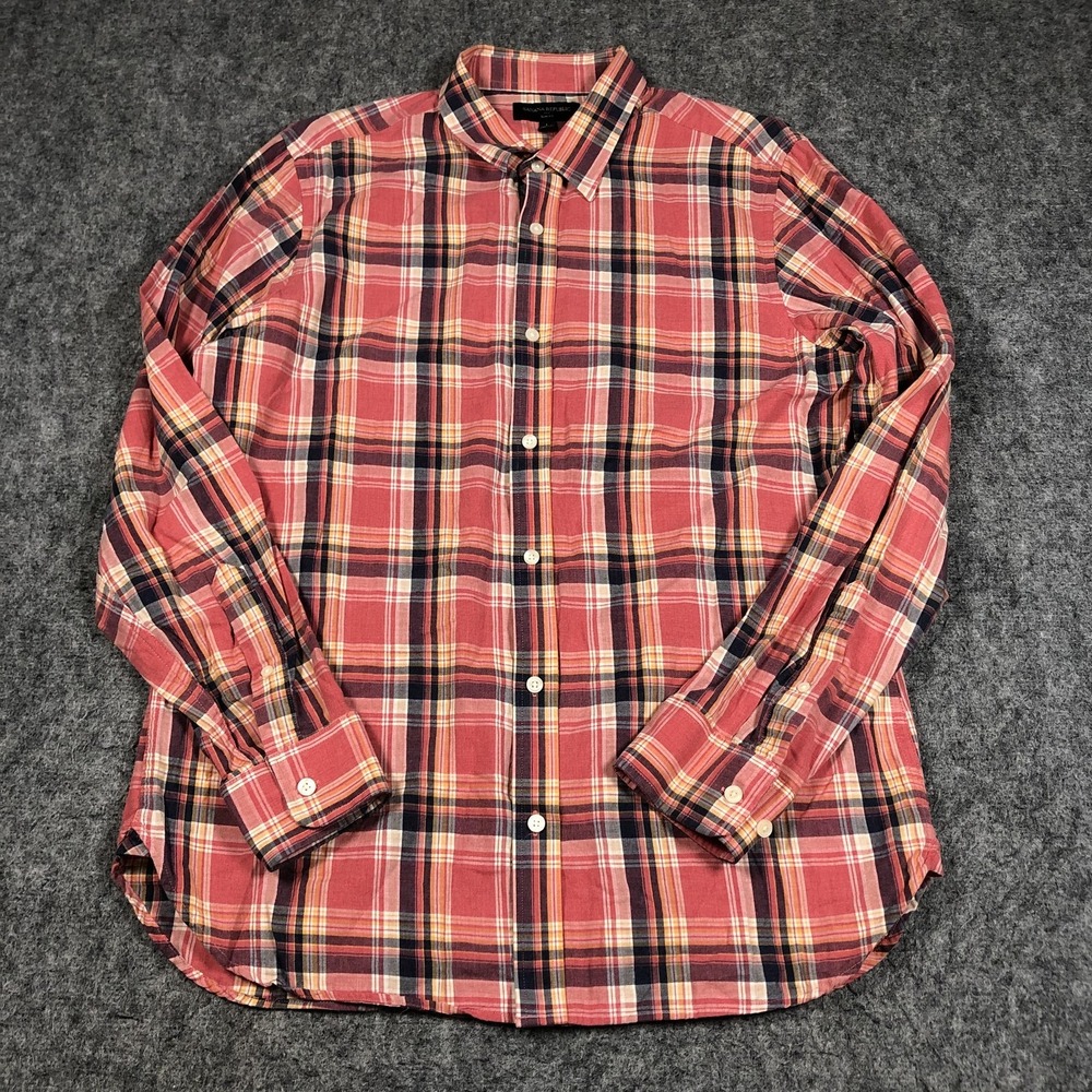 Banana Republic Shirt Mens L Red Plaid Slim Fit Button Down Long Sleeve‎ Cotton